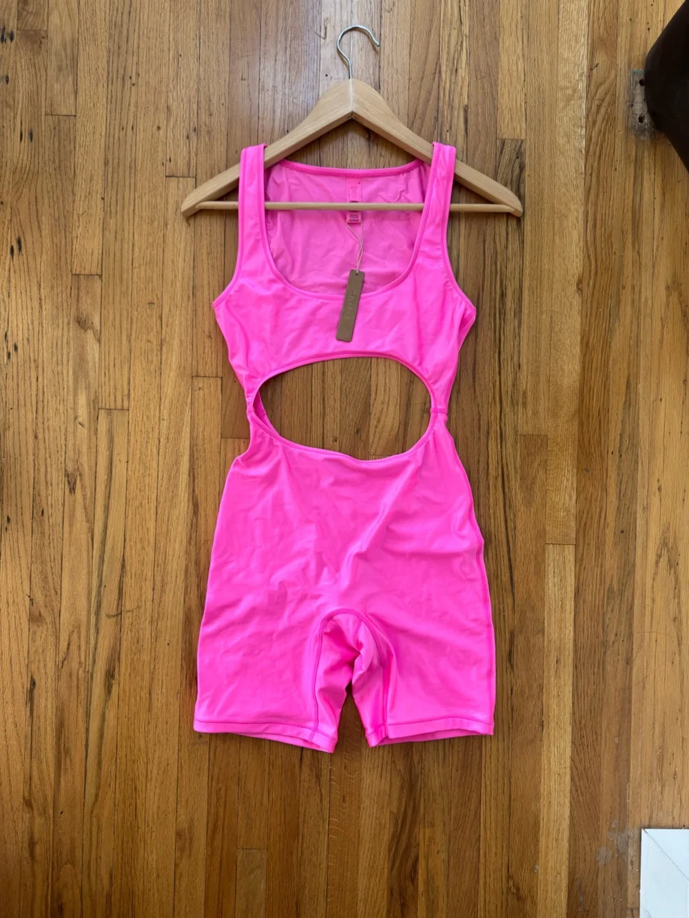 SKIMS Neon Pink Cutout One-Piece Swim Romper